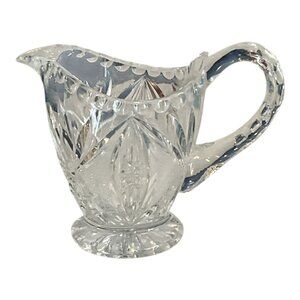 Antique EAPG Glass Creamer Pitcher – Oval Window Diamond Pattern, Starburst Base